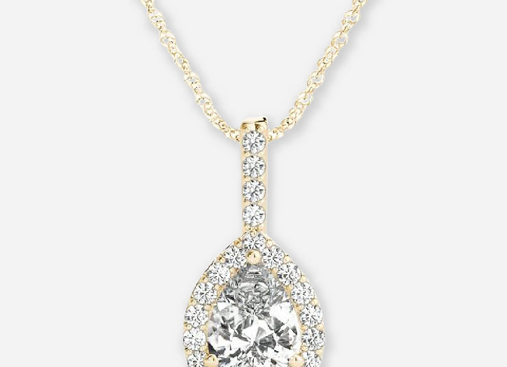 izar pear lab diamond halo pendant