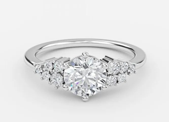 jade classic round cut cluster engagement ring - 1.0ct+. d & vvs2