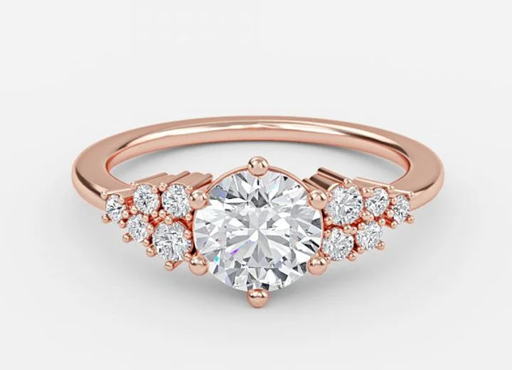 jade classic round cut cluster engagement ring - 1.0ct+. d & vvs2