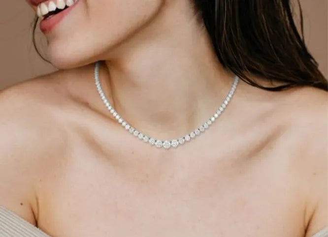 jovian 3 prong round diamond tennis necklace