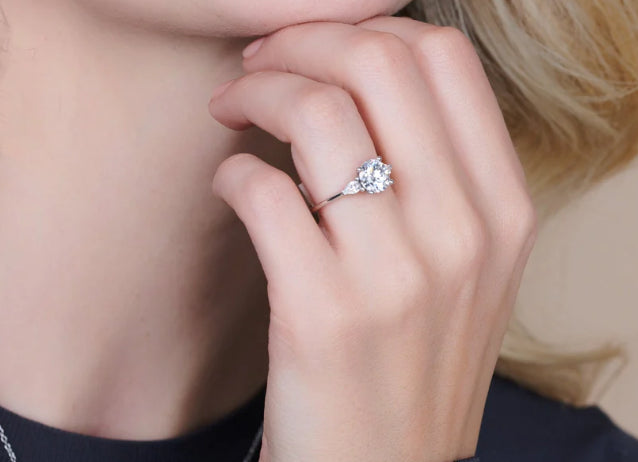 radiance classic round cut three stone engagement ring - 1.0ct+. d & vvs2