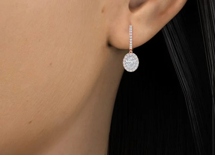 rhea oval diamond halo drop earrings