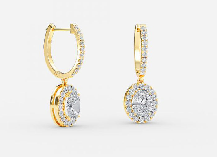 rhea oval diamond halo drop earrings