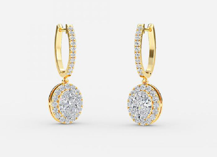 rhea oval diamond halo drop earrings