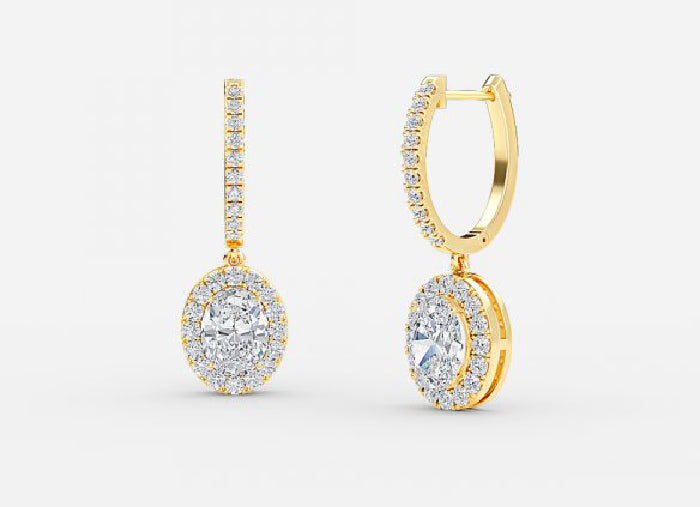 rhea oval diamond halo drop earrings