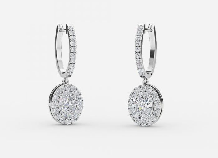 rhea oval diamond halo drop earrings