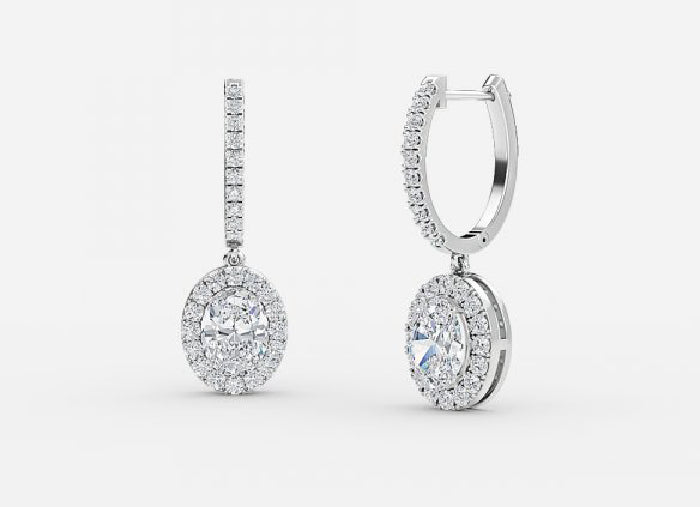 rhea oval diamond halo drop earrings