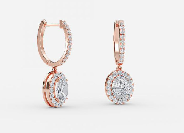 rhea oval diamond halo drop earrings