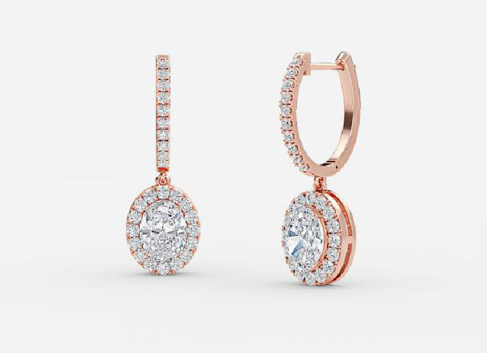 rhea oval diamond halo drop earrings