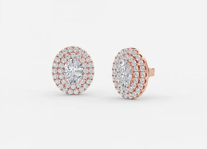 selene oval lab grown diamond double halo earrings