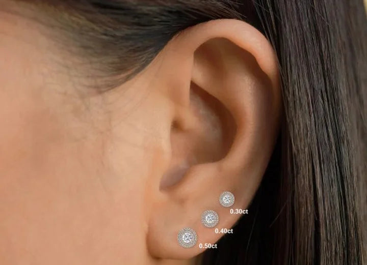 selene round lab grown diamond double halo earrings