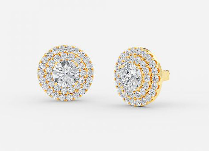 selene round lab grown diamond double halo earrings