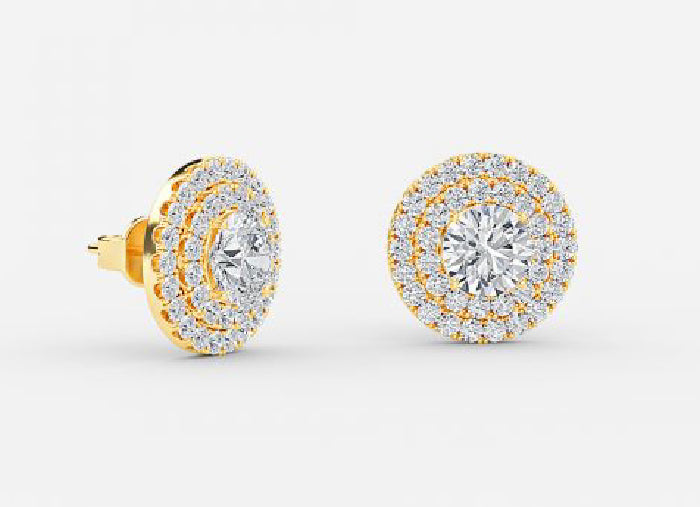 selene round lab grown diamond double halo earrings