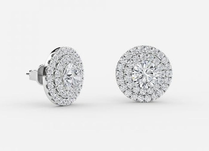 selene round lab grown diamond double halo earrings