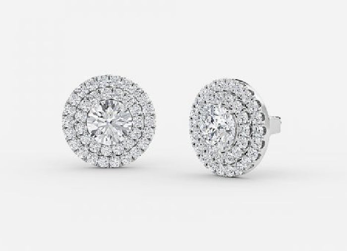 selene round lab grown diamond double halo earrings