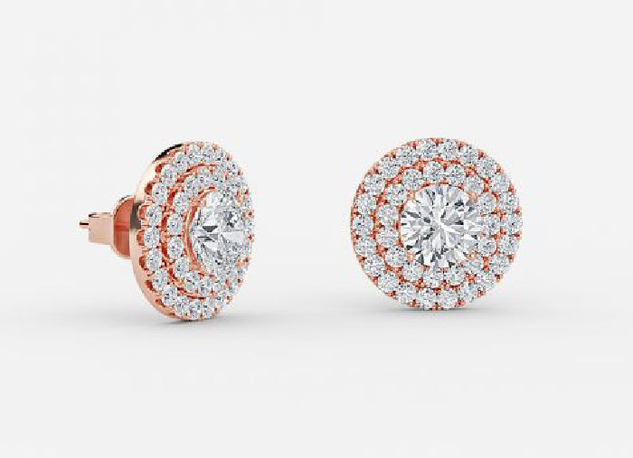 selene round lab grown diamond double halo earrings