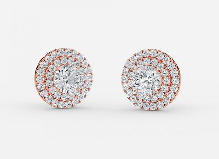 selene round lab grown diamond double halo earrings