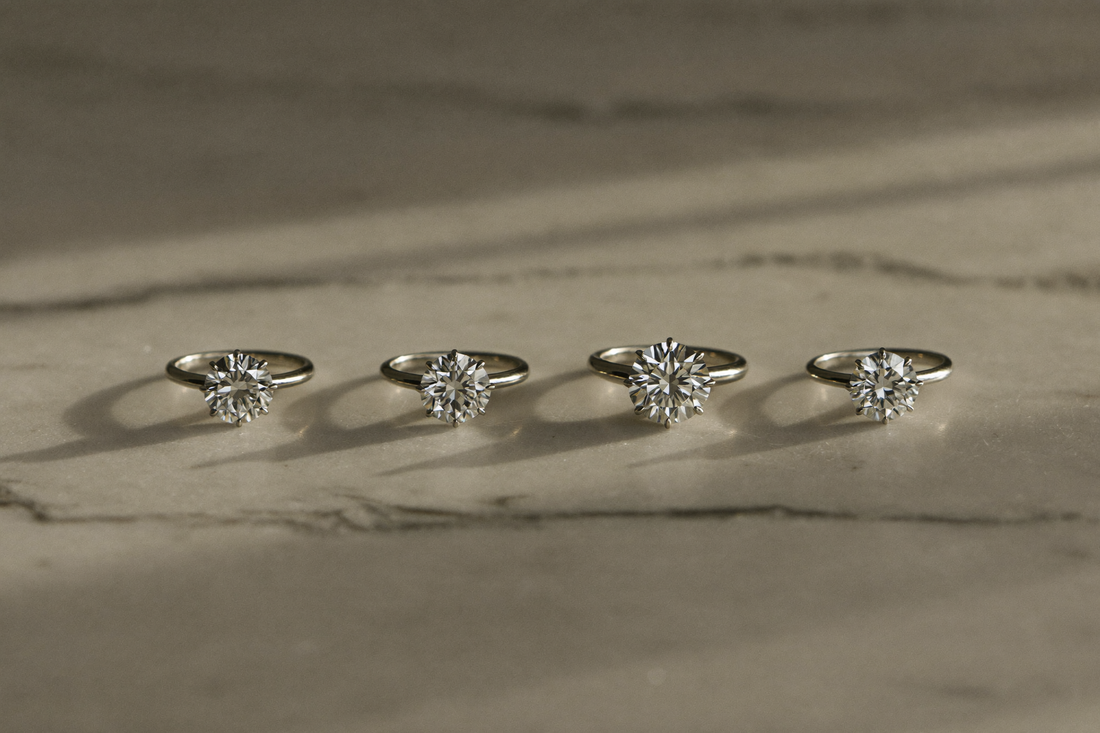 Lab grown diamonds arranged by ascending carat size, illustrating how price rises with carat