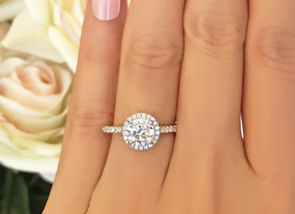 Aurora Classic Round Cut Halo Engagement Ring - 1.0ct+. D & VVS2