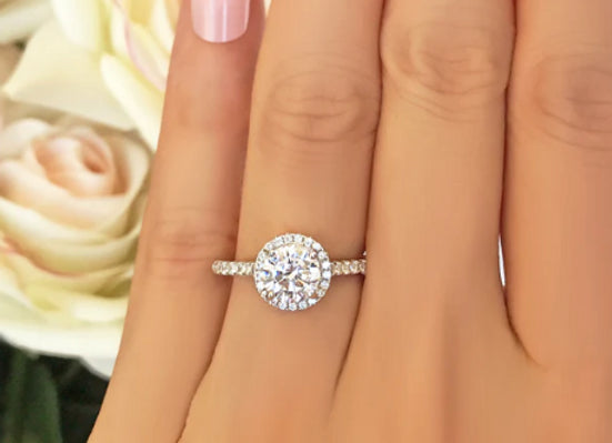 aurora classic round cut halo engagement ring - 1.0ct+. d & vvs2