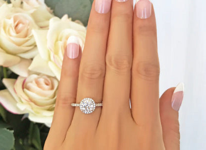 Aurora Classic Round Cut Halo Engagement Ring - 1.0ct+. D & VVS2