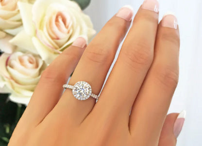 Aurora Classic Round Cut Halo Engagement Ring - 1.0ct+. D & VVS2