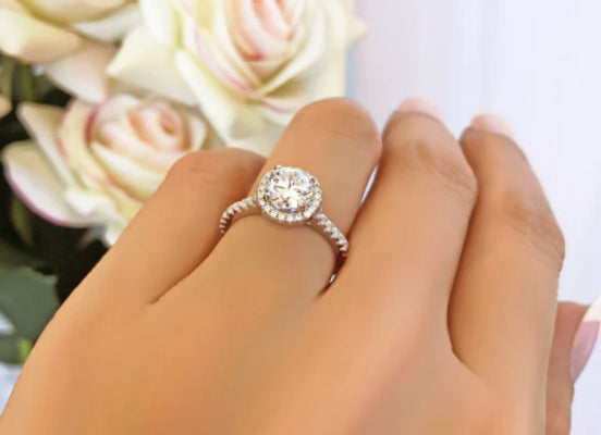 aurora classic round cut halo engagement ring - 1.0ct+. d & vvs2