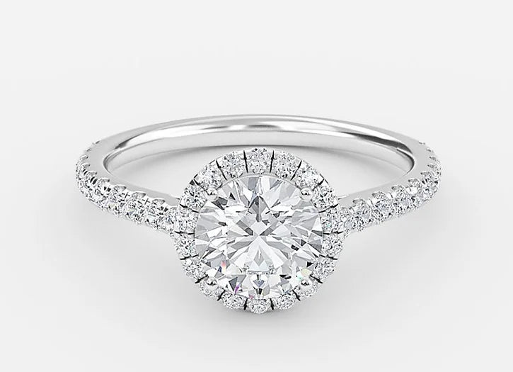 aurora classic round cut halo engagement ring - 1.0ct+. d & vvs2