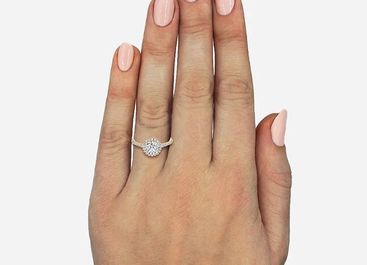 aurora classic round cut halo engagement ring - 1.0ct+. d & vvs2