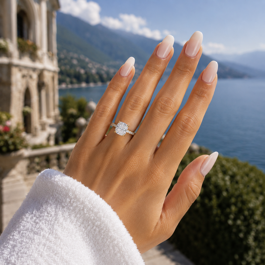 Cathedral Elongated Cushion Hidden Halo with Diamond Bridge
