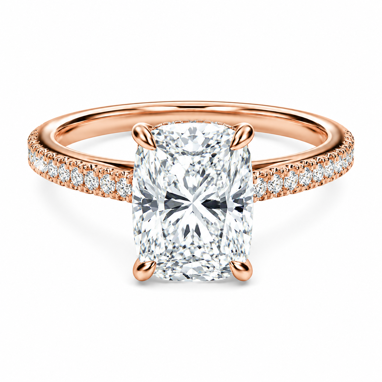 Cathedral Elongated Cushion Hidden Halo with Diamond Bridge