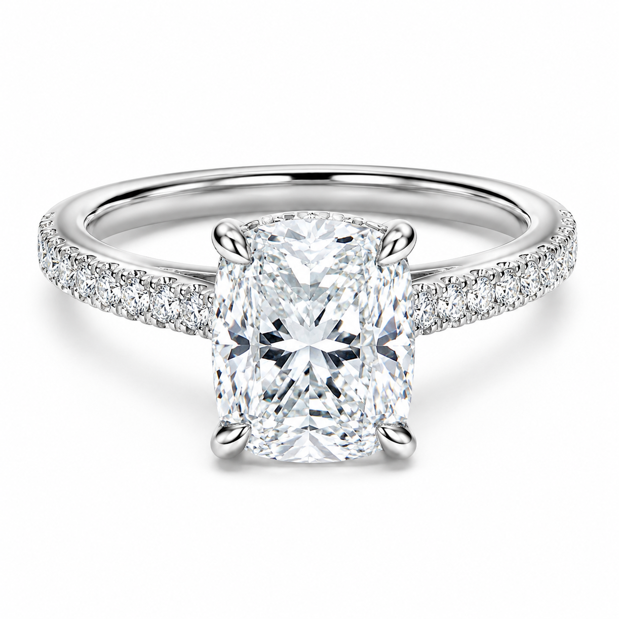 Cathedral Elongated Cushion Hidden Halo with Diamond Bridge