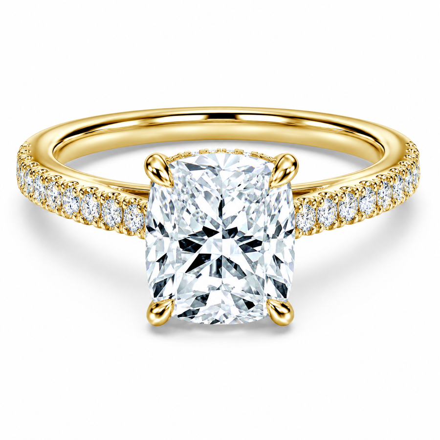Cathedral Elongated Cushion Hidden Halo with Diamond Bridge
