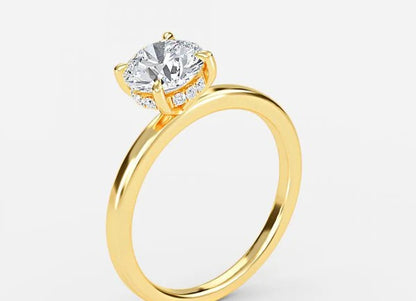 Elara Classic Round Cut Hidden Halo Engagement Ring - 1.0ct+. D & VVS2