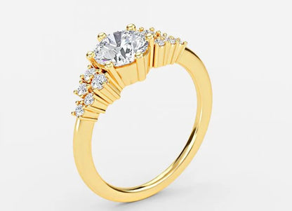 Jade Classic Round Cut Cluster Engagement Ring - 1.0ct+. D & VVS2