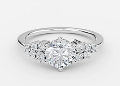 Jade Classic Round Cut Cluster Engagement Ring - 1.0ct+. D & VVS2