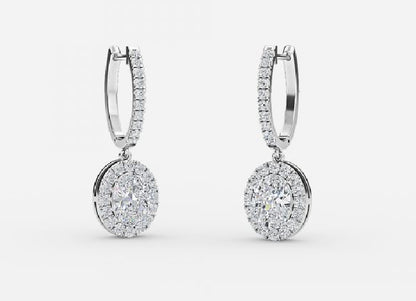 Rhea Oval Diamond Halo Drop Earrings