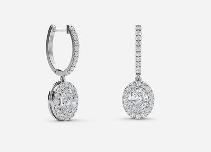 Rhea Oval Diamond Halo Drop Earrings