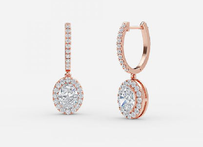 Rhea Oval Diamond Halo Drop Earrings