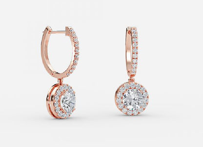 Rhea Round Diamond Halo Drop Earrings