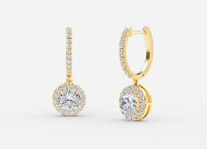 Rhea Round Diamond Halo Drop Earrings