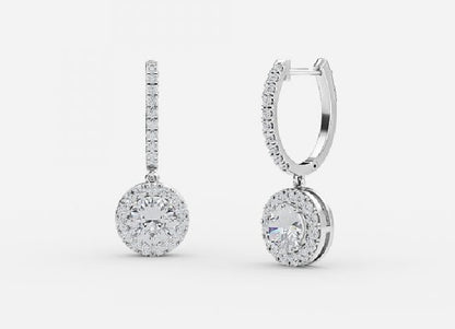 Rhea Round Diamond Halo Drop Earrings