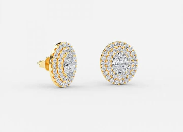selene oval lab grown diamond double halo earrings