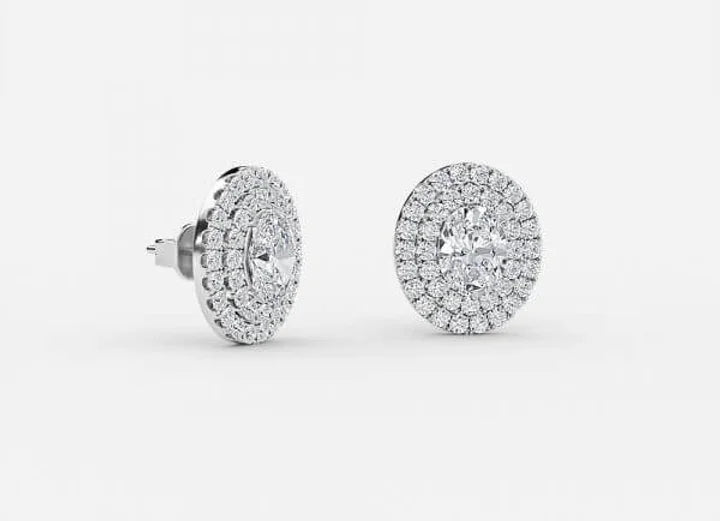 selene oval lab grown diamond double halo earrings