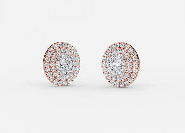 selene oval lab grown diamond double halo earrings