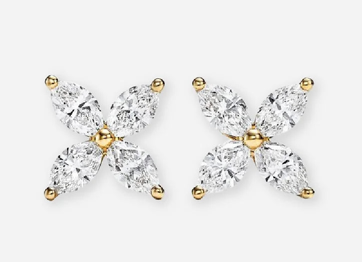 ursa marquise diamond floral leaf cluster stud earrings