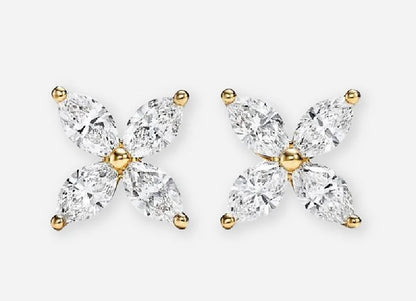 Ursa Marquise Diamond Floral Leaf Cluster Stud Earrings