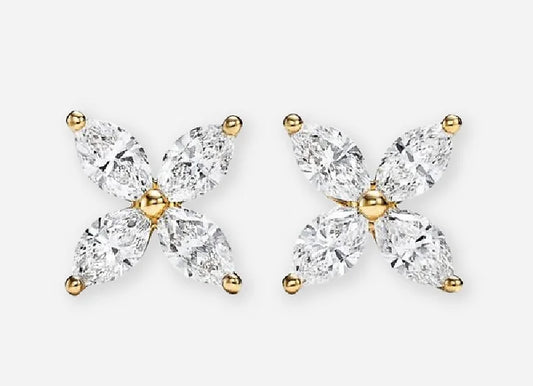 Ursa Marquise Diamond Floral Leaf Cluster Stud Earrings