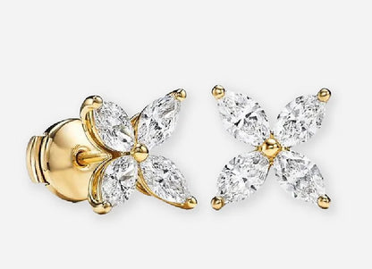 Ursa Marquise Diamond Floral Leaf Cluster Stud Earrings