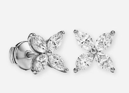 Ursa Marquise Diamond Floral Leaf Cluster Stud Earrings